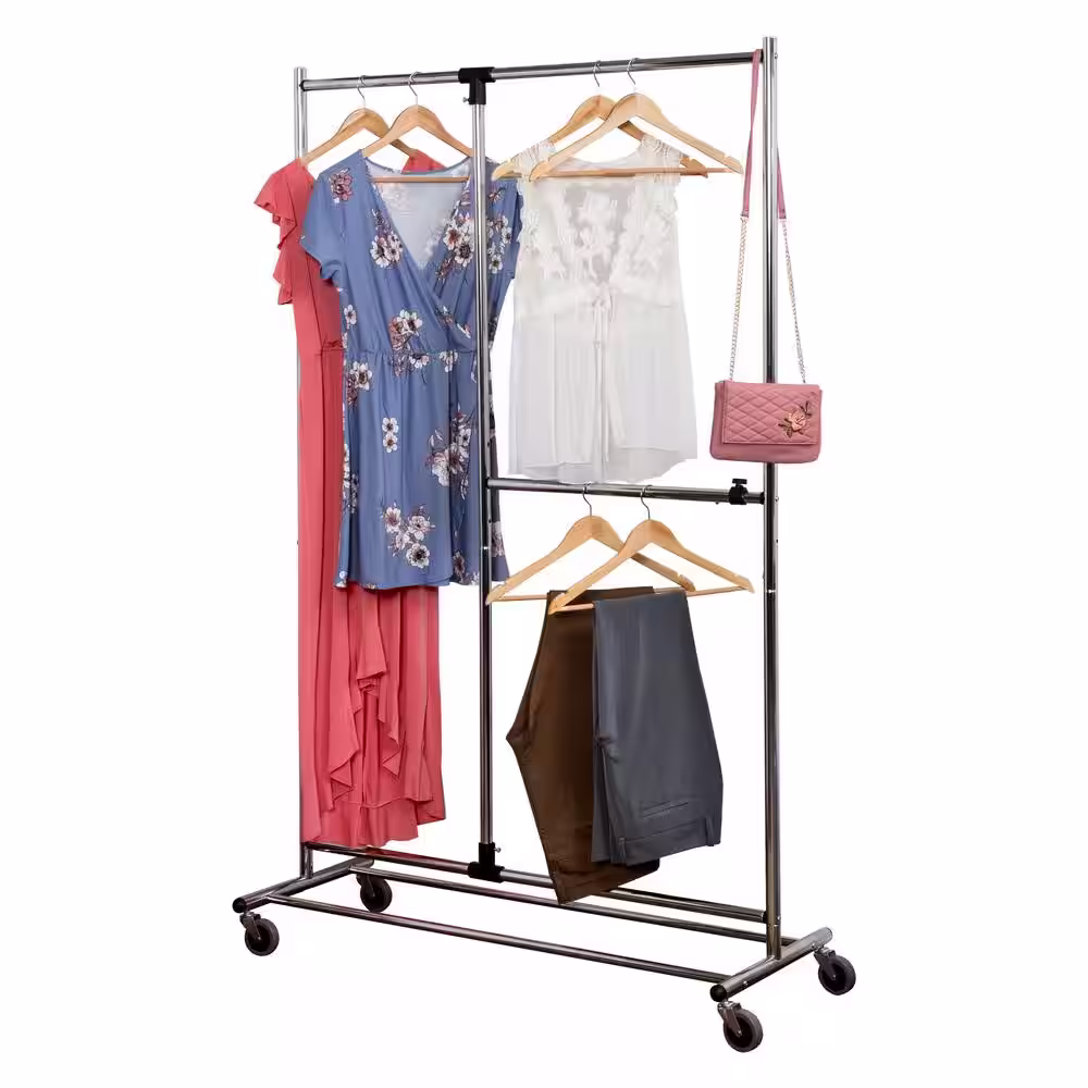 Honey-Can-Do Chrome Steel Rolling Adjustable Clothes Rack 46 in. W x 74 in. H