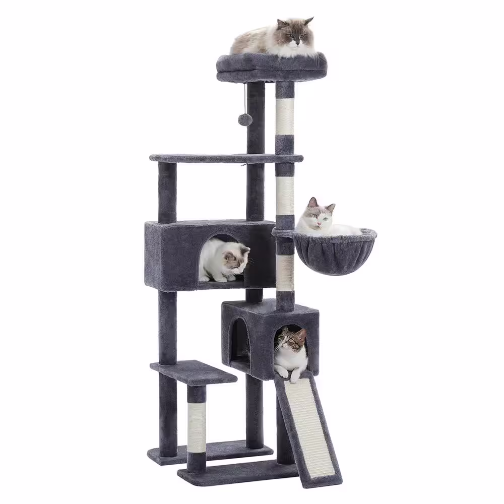None Scratching Posts and Trees, Cat Tree, Cat House in Smoke Gray