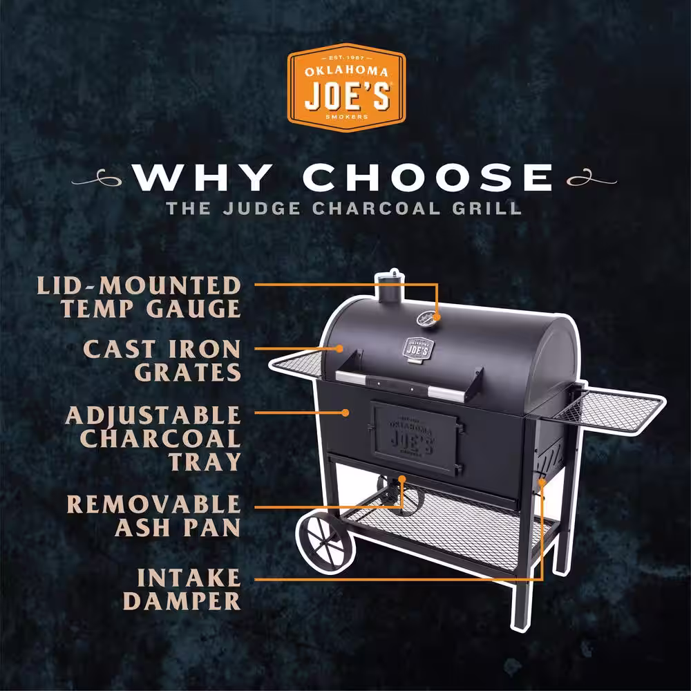 OKLAHOMA JOE'S Judge Charcoal Smoker Grill in Black with 540 sq. in. Cooking Space