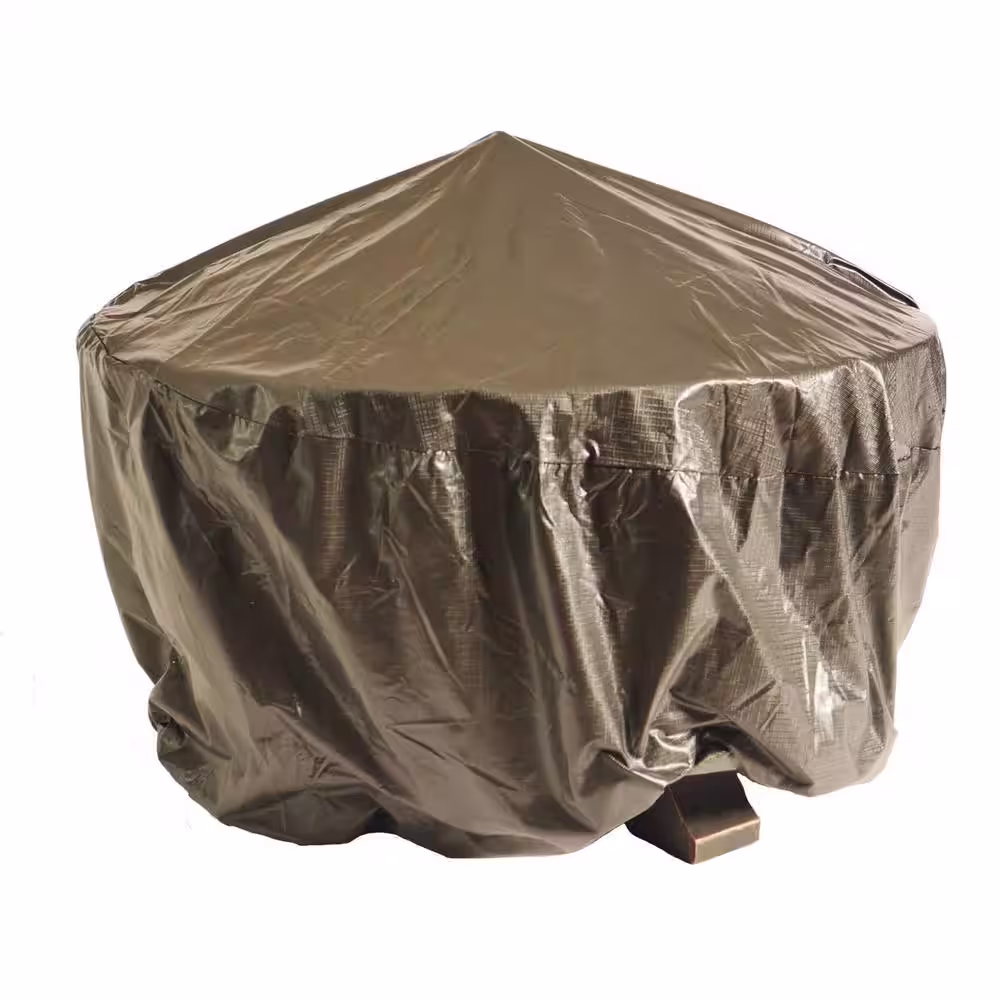 BLUEGRASS LIVING 26 Inch Cast Iron Deep Bowl Fire Pit with Cooking Grid, Weather Cover, Spark Screen, and Poker