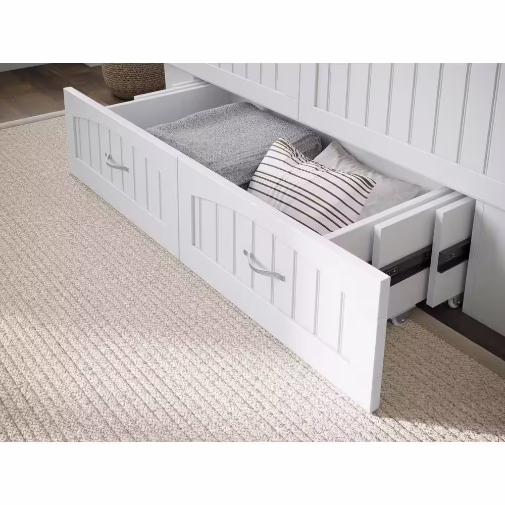 AFI Nantucket Murphy Bed White Queen Chest with Charging Station and Coolsoft Mattress