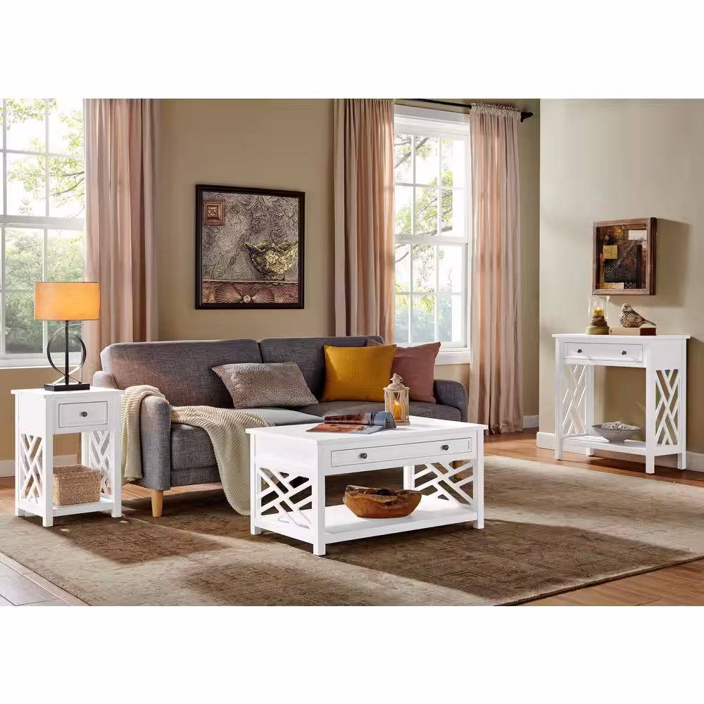 Alaterre Furniture Coventry 32 in. White Standard Rectangle Wood Console Table with Drawer