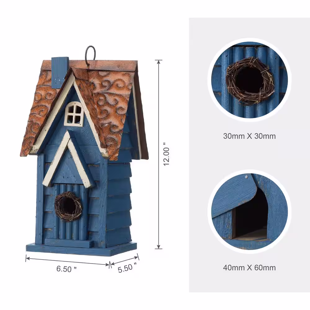 Glitzhome 12 in. H Distressed Solid Wood Birdhouse