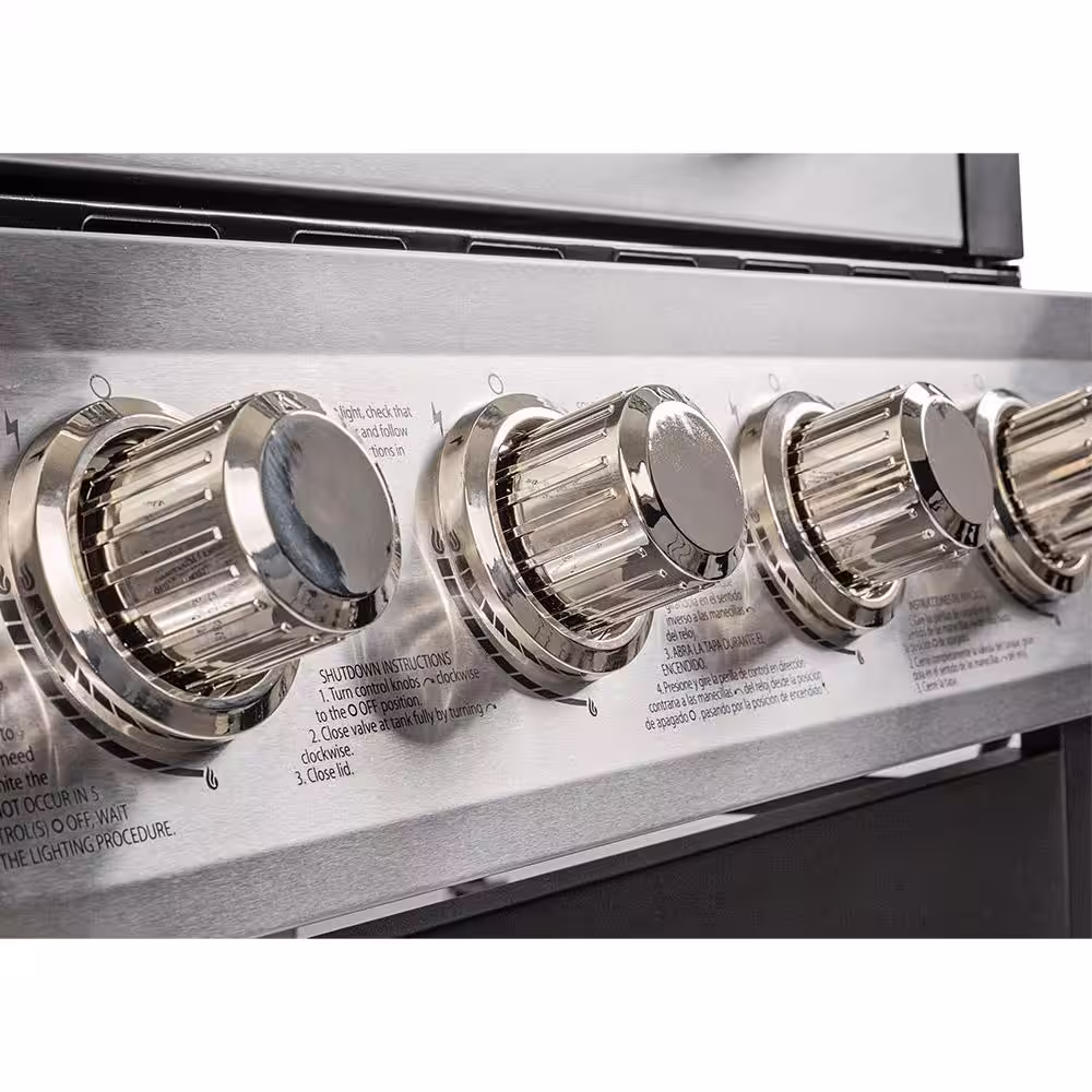 Dyna-Glo 4-Burner Open Cart Propane Gas Grill in Stainless Steel with Side Burner