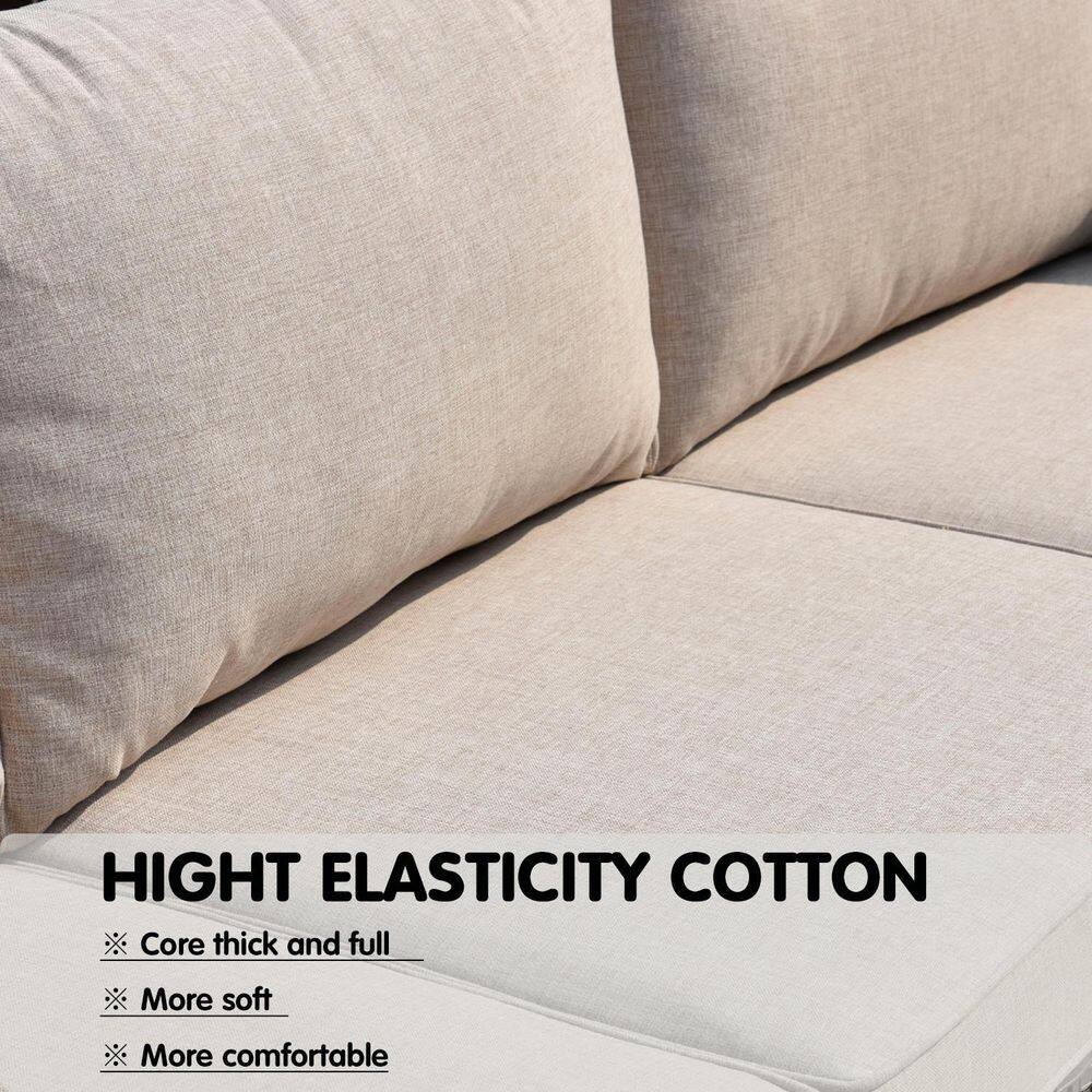 OVIOS HOPPISH Gray 7-Piece Wicker Patio Conversation Set with Beige Cushions