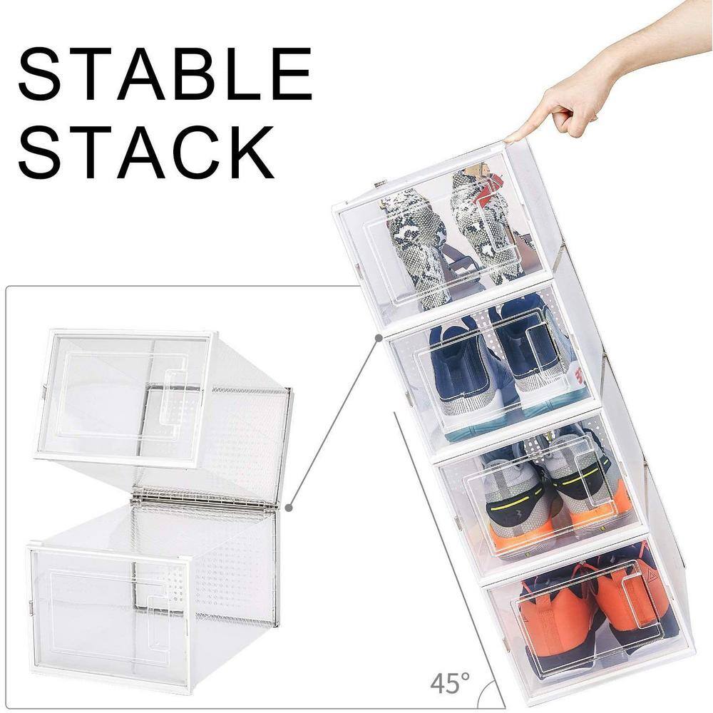 None 6-Pair Transparent Foldable Stackable Plastic Shoe Boxes
