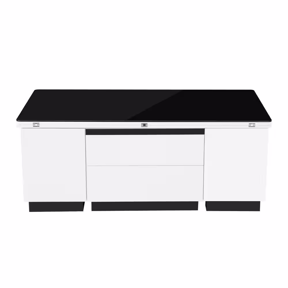 Harper & Bright Designs Modern 47.2 in. Black and White Rectangle Tempered Glass Lift Top Coffee Table with Drawers and Cabinets