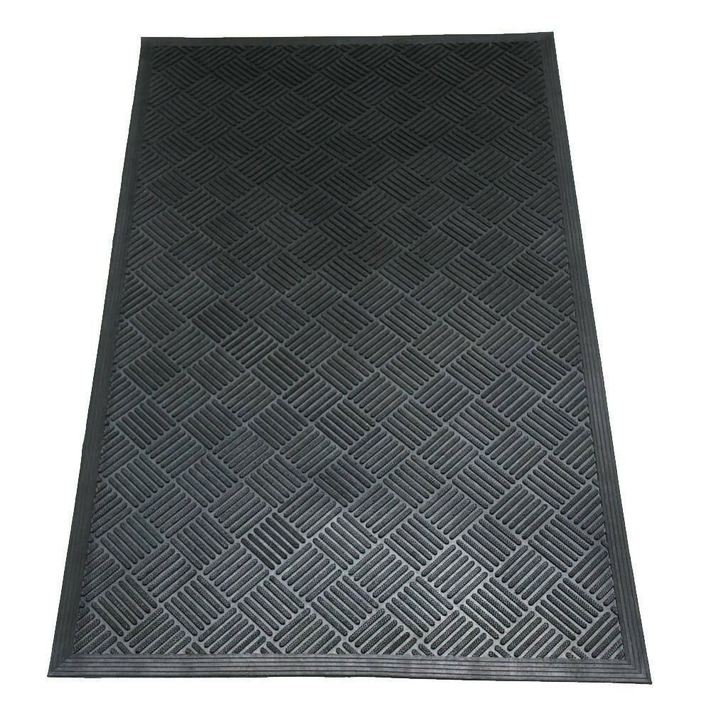 Rubber-Cal Dura-Scraper Checkered 60 in. x 36 in. Black Rubber Door Mat