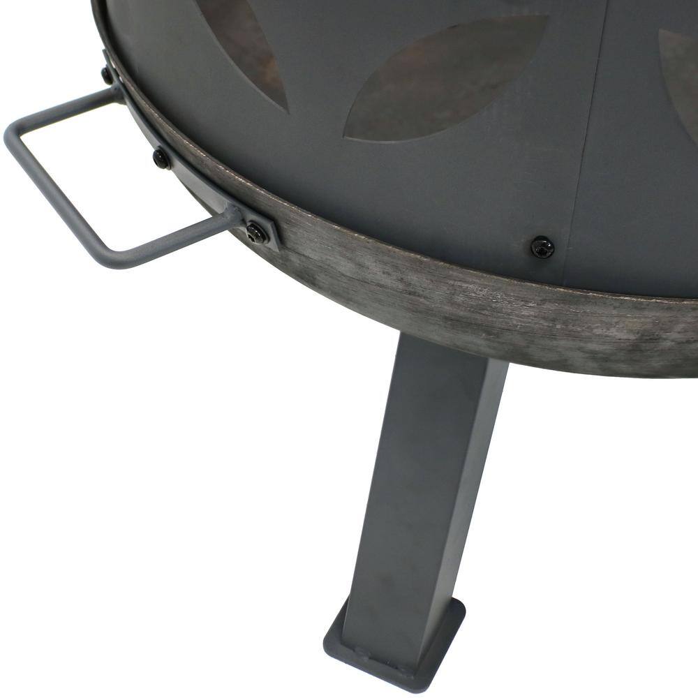 Sunnydaze Decor 26 in. x 29 in. Round Cast Iron Retro Outdoor Wood Fire Pit Bowl in Gray with Spark Screen