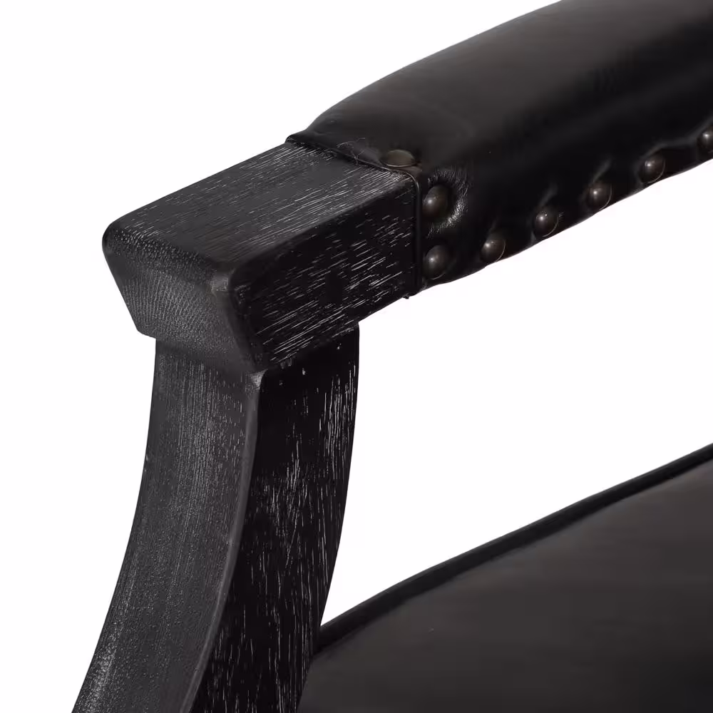 Noble House Ardson Midnight Black and Gray Faux Leather Dining Arm Chairs (Set of 2)