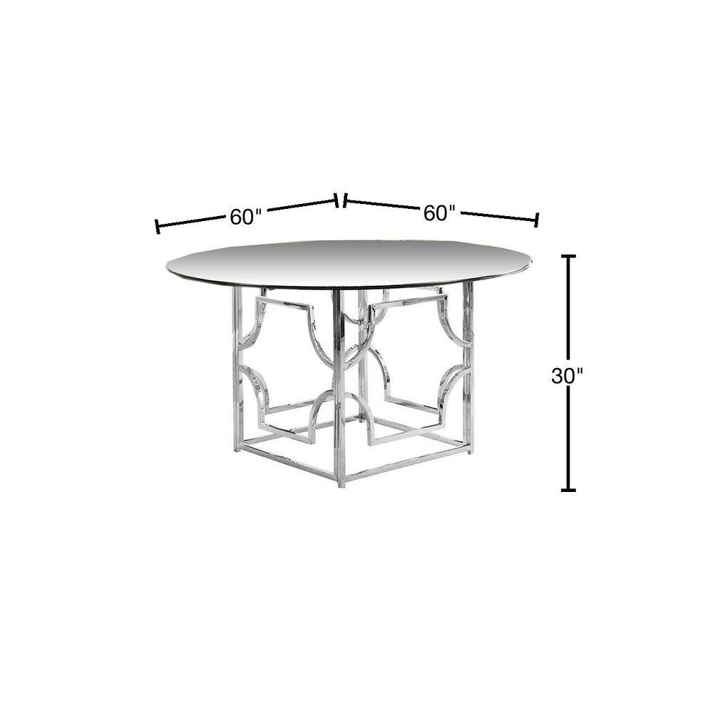 Best Master Furniture Barbosa 60 in. Modern Round Glass Dining Table Silver