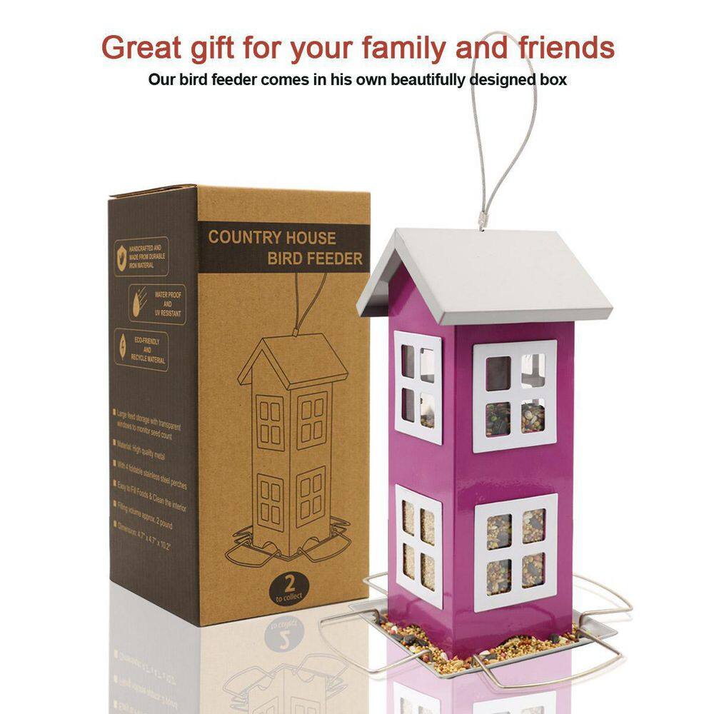 None 4.7 in. x 10.2 in. House Bird Feeders Outside-Country House Design Hook Hang On Tree Poles Backyard Gift Idea in Purple