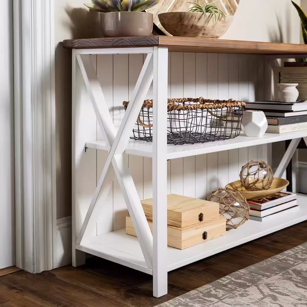 Welwick Designs 30 in. White/Reclaimed Barn Wood 2-shelf Accent Bookcase