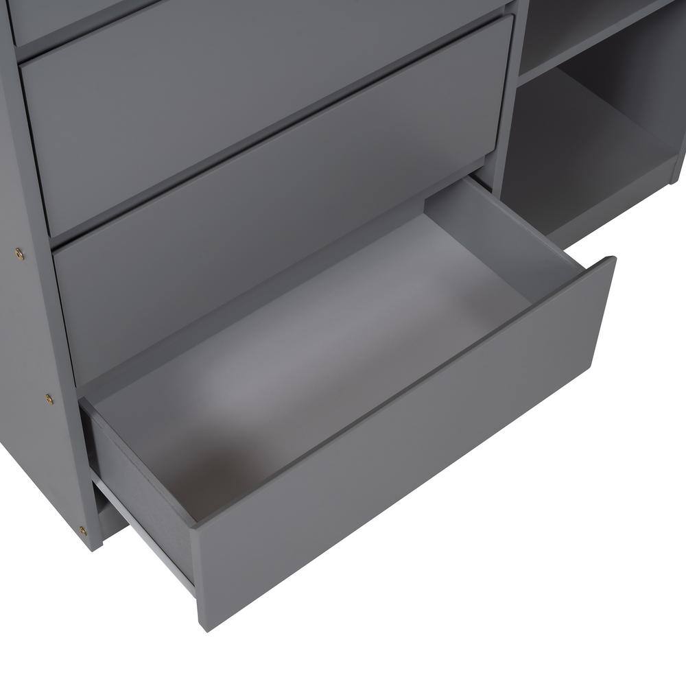 Qualler Gray Twin over Twin Bunk Bed with 4 Drawers and 3 Shelves