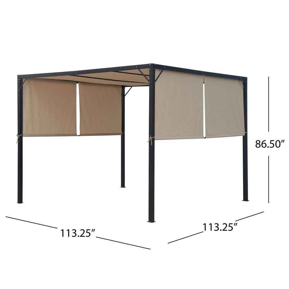 Noble House Westray 10 ft. x 10 ft. Black Steel-Framed Canopy Gazebo with Beige Fabric Shade