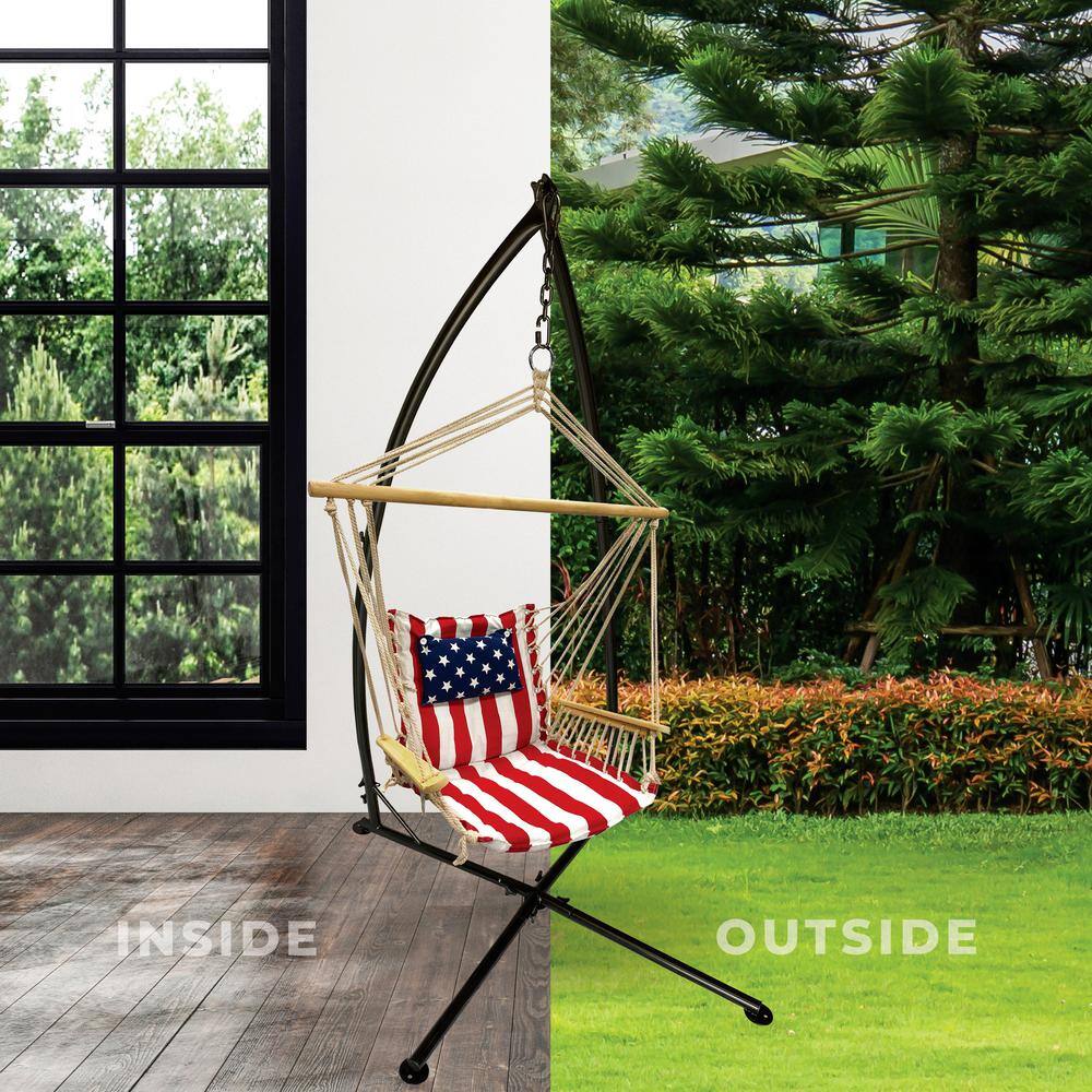 None 6.9 ft. Metal Hammock Stand in Black
