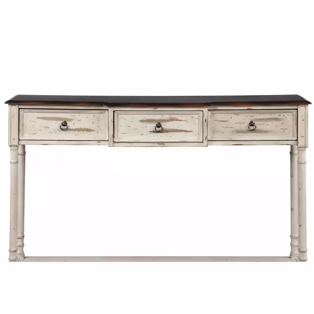 Harper & Bright Designs 52 in. Beige Standard Rectangle Wood Console Table with 3-Drawers