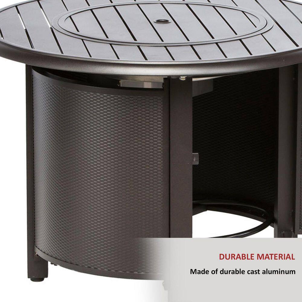 Alfresco Bay Ridge 36 in. x 25 in. Round Aluminum Propane Gas Fire Pit Table with Glacier Ice Firebeads