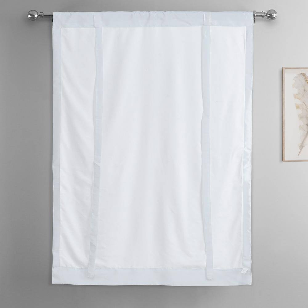 Exclusive Fabrics & Furnishings White Faux Silk Taffeta Room Darkening Rod Pocket Tie-Up Window Shade 46 in. W x 63 in. L (1 Panel)