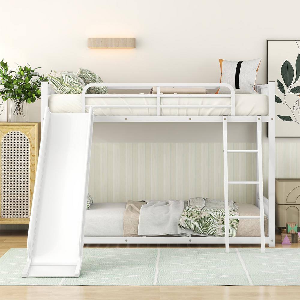Harper & Bright Designs White Twin over Metal Bunk Bed with Slide
