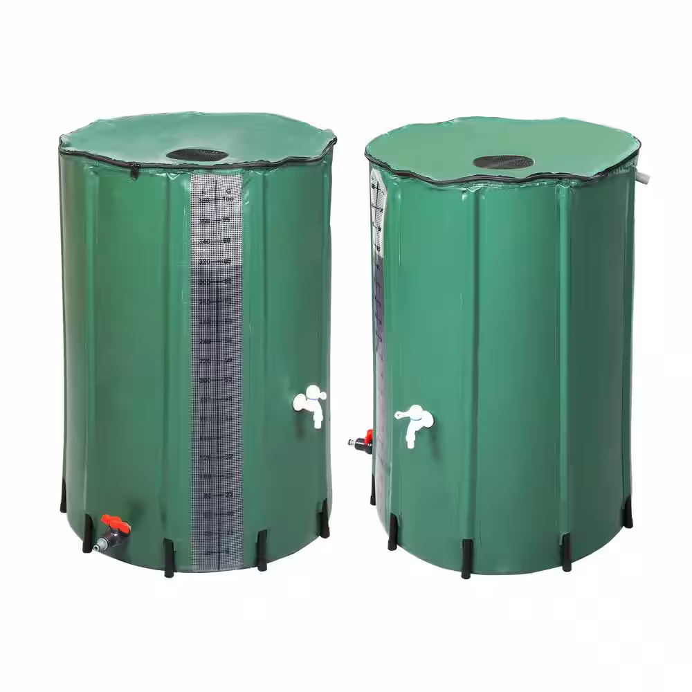 TIRAMISUBEST 100 Gal. Rain Barrel Water Collection With Scale in Green