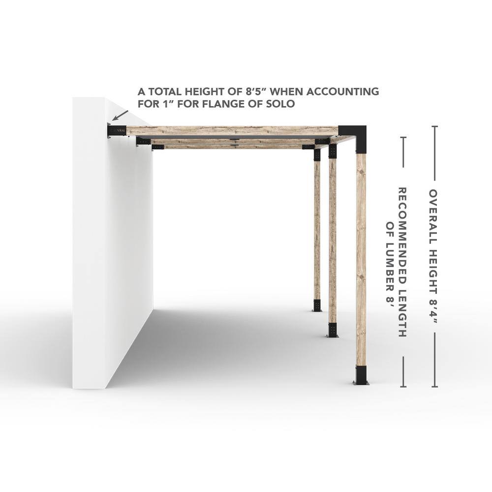 TOJA GRID 8 ft. L x 22 ft. W Double Wall Mount Pergola Kit with 2 Denim Shade Sails, 4x4 Wood