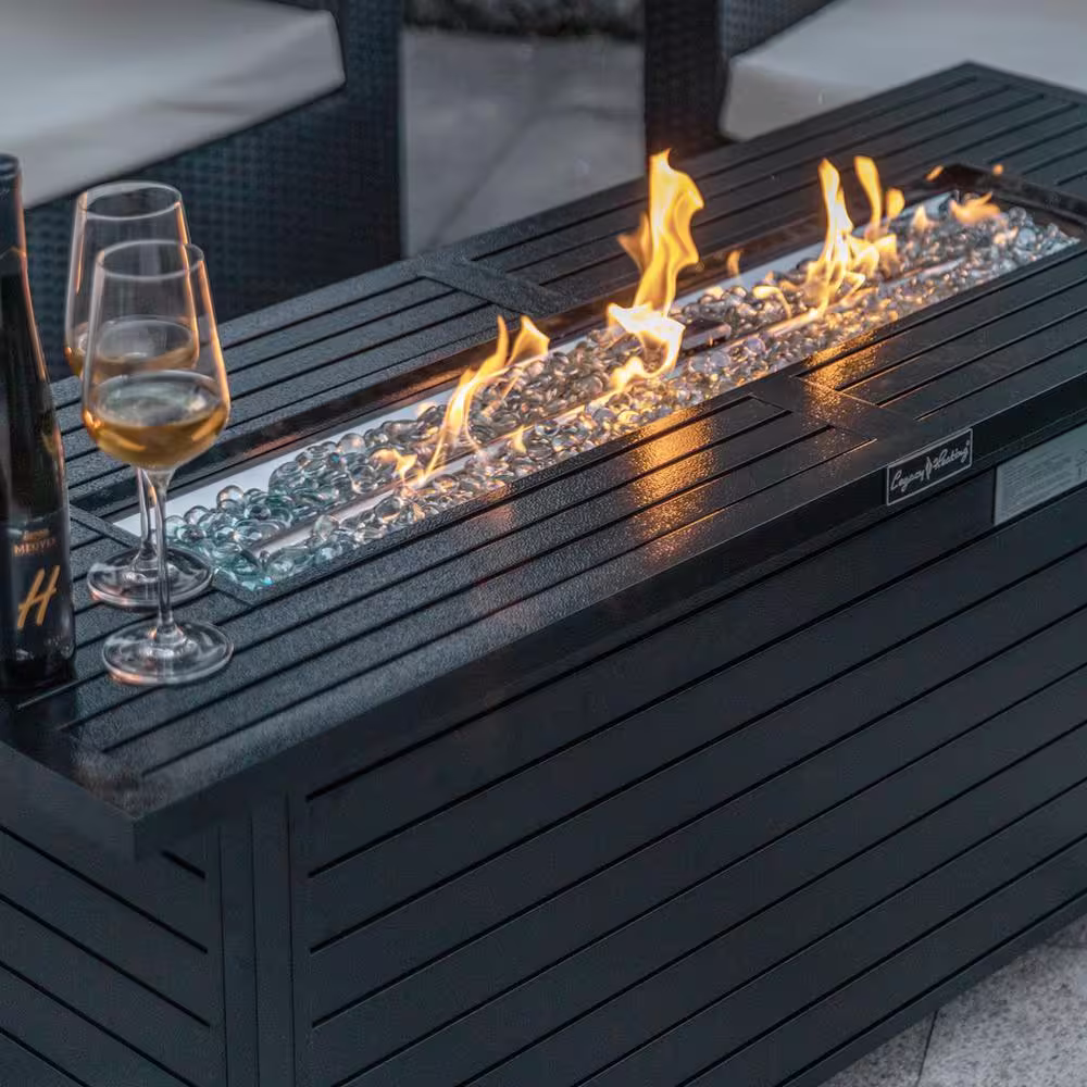 Legacy Heating 56 in. x 23 in. Rectangular Fire Pit Table in Hammered Black