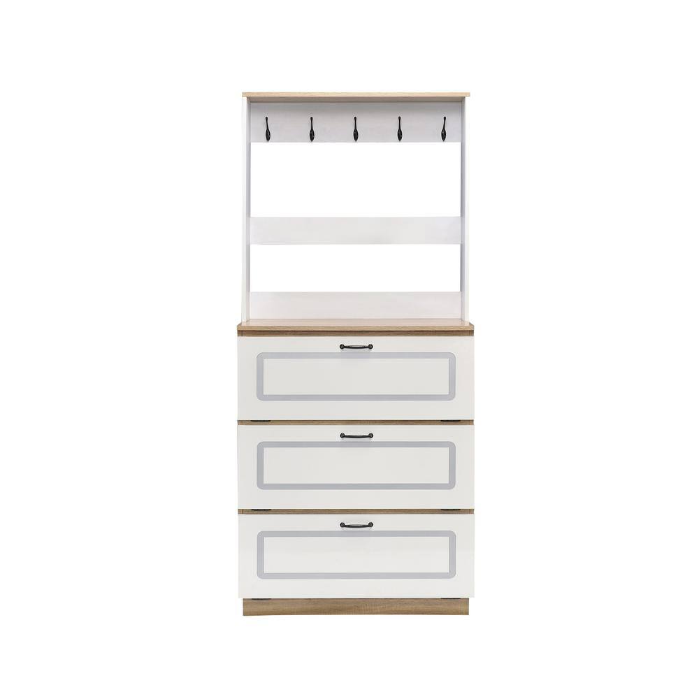 Acme Furniture Hewett 47 in. H x 32 in. W White Wood Shoe Storage Cabinet with 3-Drawer