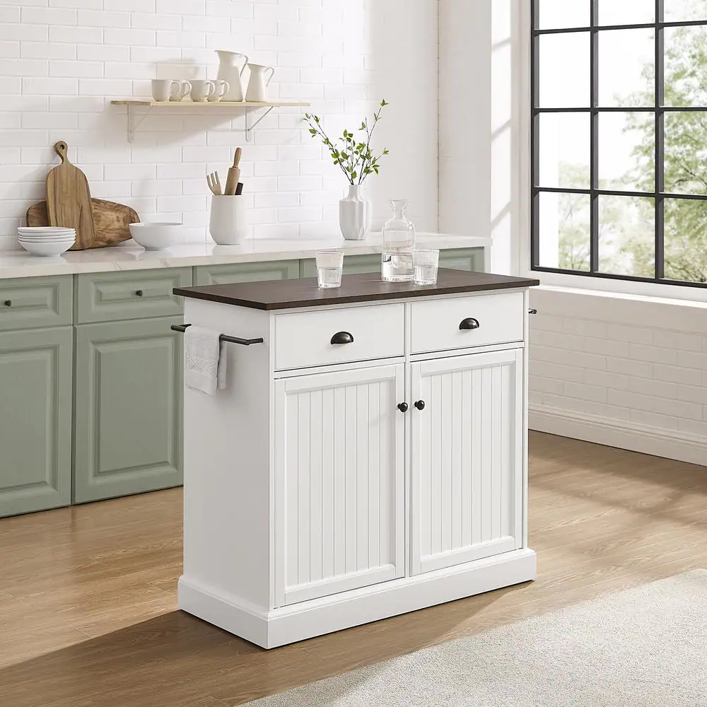 CROSLEY FURNITURE Shoreline White Kitchen Island with Wood Top