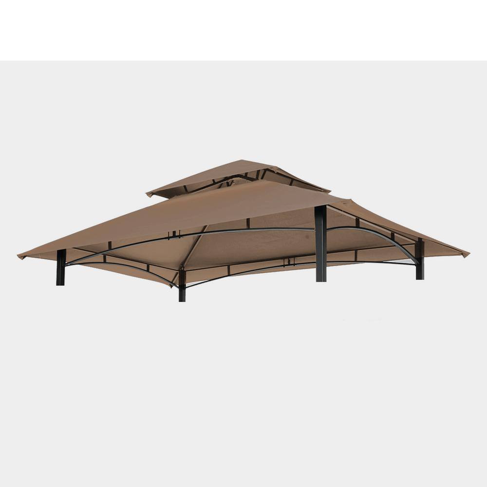 None 8x5Ft Grill Gazebo Replacement Canopy, Double Tiered BBQ Tent Roof in taupe