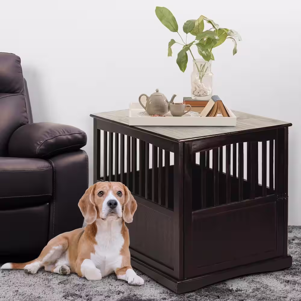 Casual Home Espresso Pet Crate End Table with Gate - Large