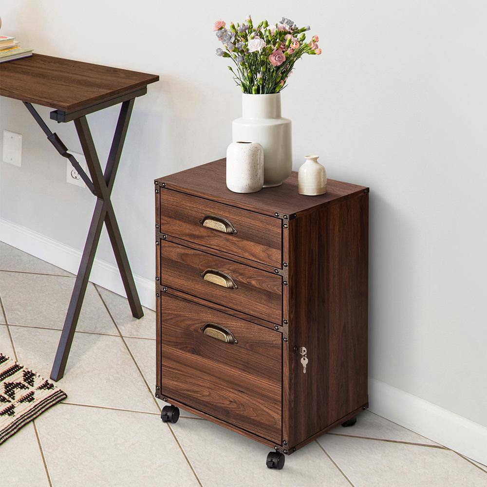 SAINT BIRCH Hanson Walnut 3-Drawer Mobile File Cabinet