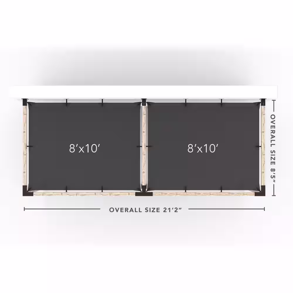 TOJA GRID 8 ft. x 20 ft. Double Wall Mount Pergola Kit with 2 Graphite Shade Sails, for 4x4 Wood