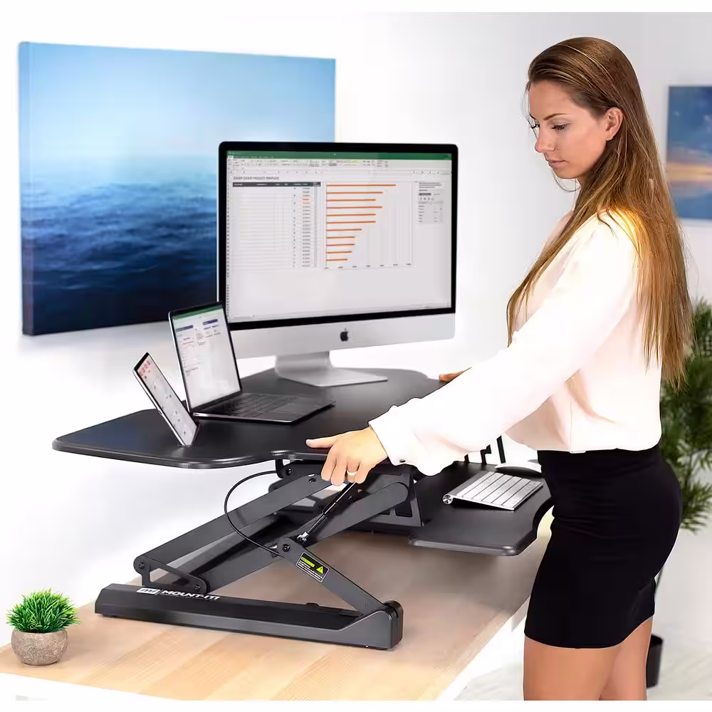 MOUNT-IT! 48 in. Black Extra-Wide Height Adjustable Standing Desk Converter