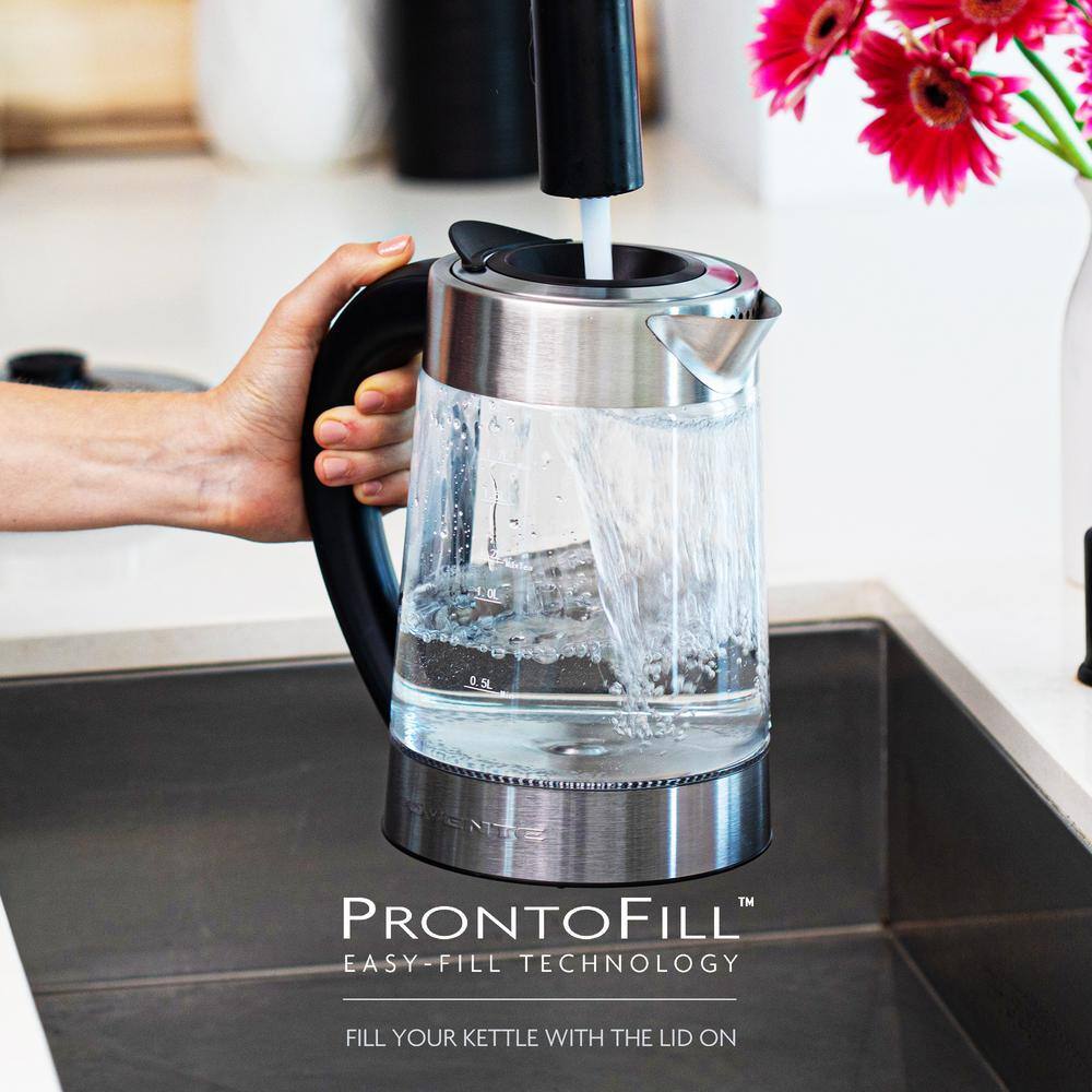 OVENTE 7.2-Cup Silver Variable Temperature Glass Electric Kettle with ProntoFill Technology - Fill Up with the Lid On