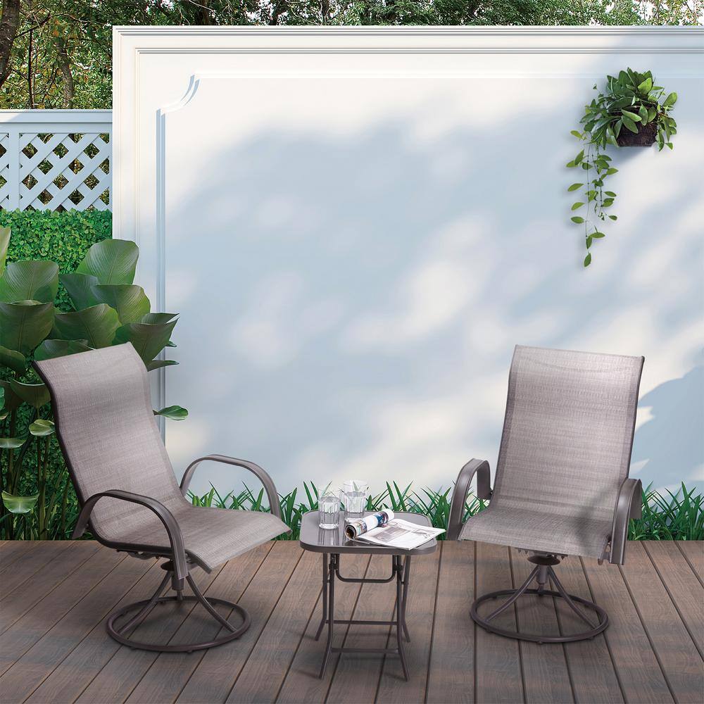 Teamson Home Grey 3-Piece Swivel Metal Outdoor Patio Bistro Set