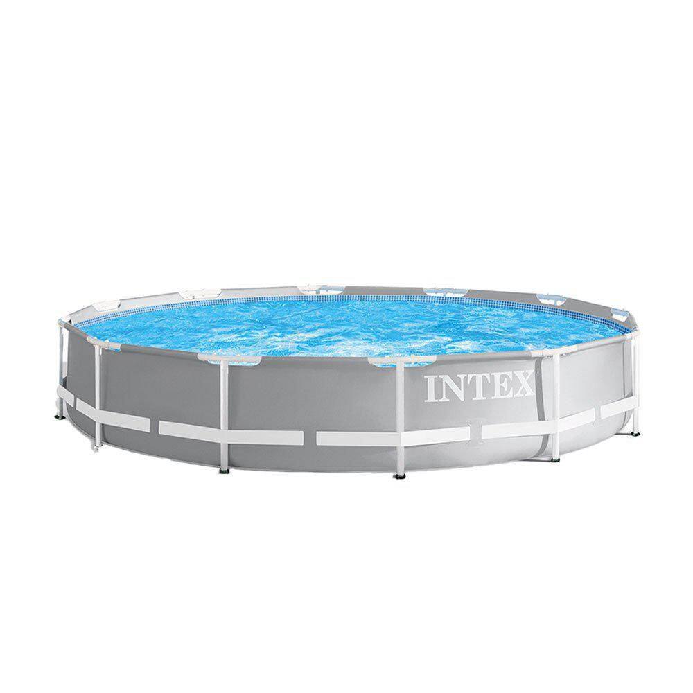 INTEX 12 ft. x 30 in. Prism Frame Pool, Pump (2-Pack) with Pool Solar Cover Tarp, Blue, Round