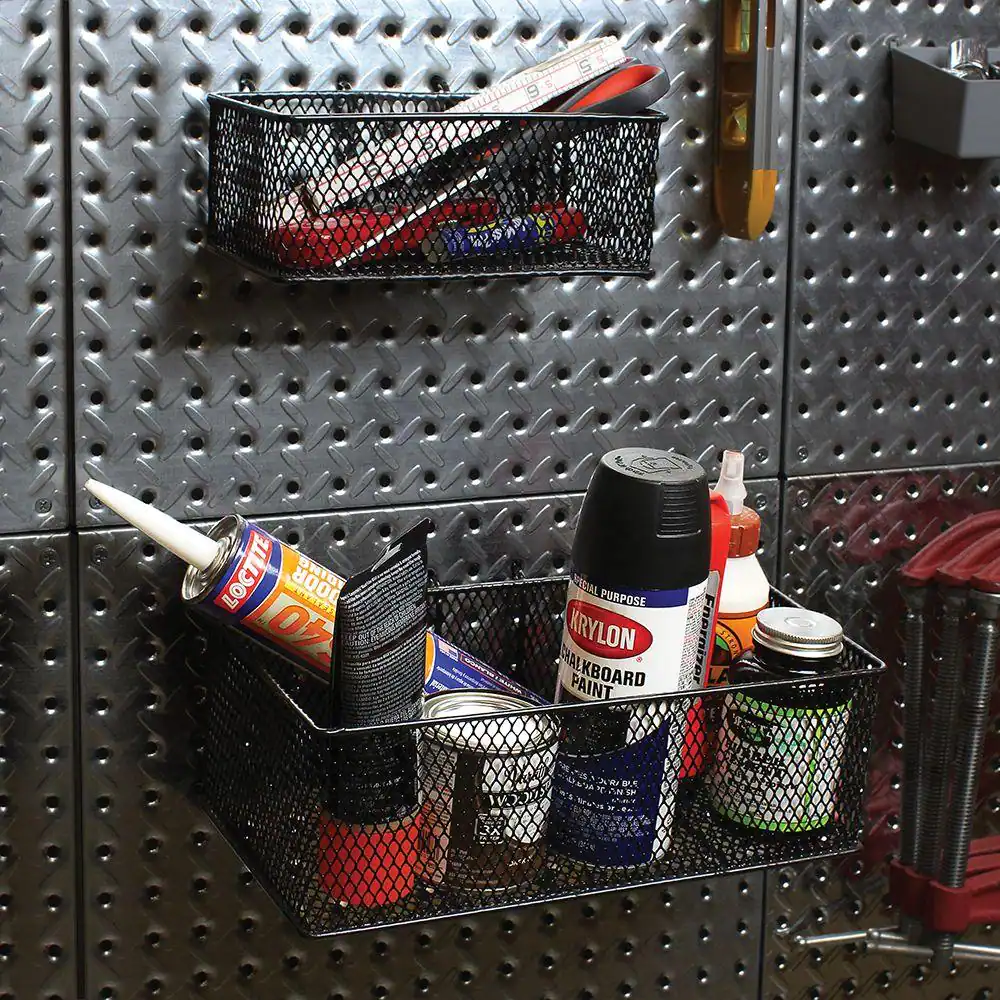 Everbilt Steel Mesh Pegboard Basket in Black(2-Pack)