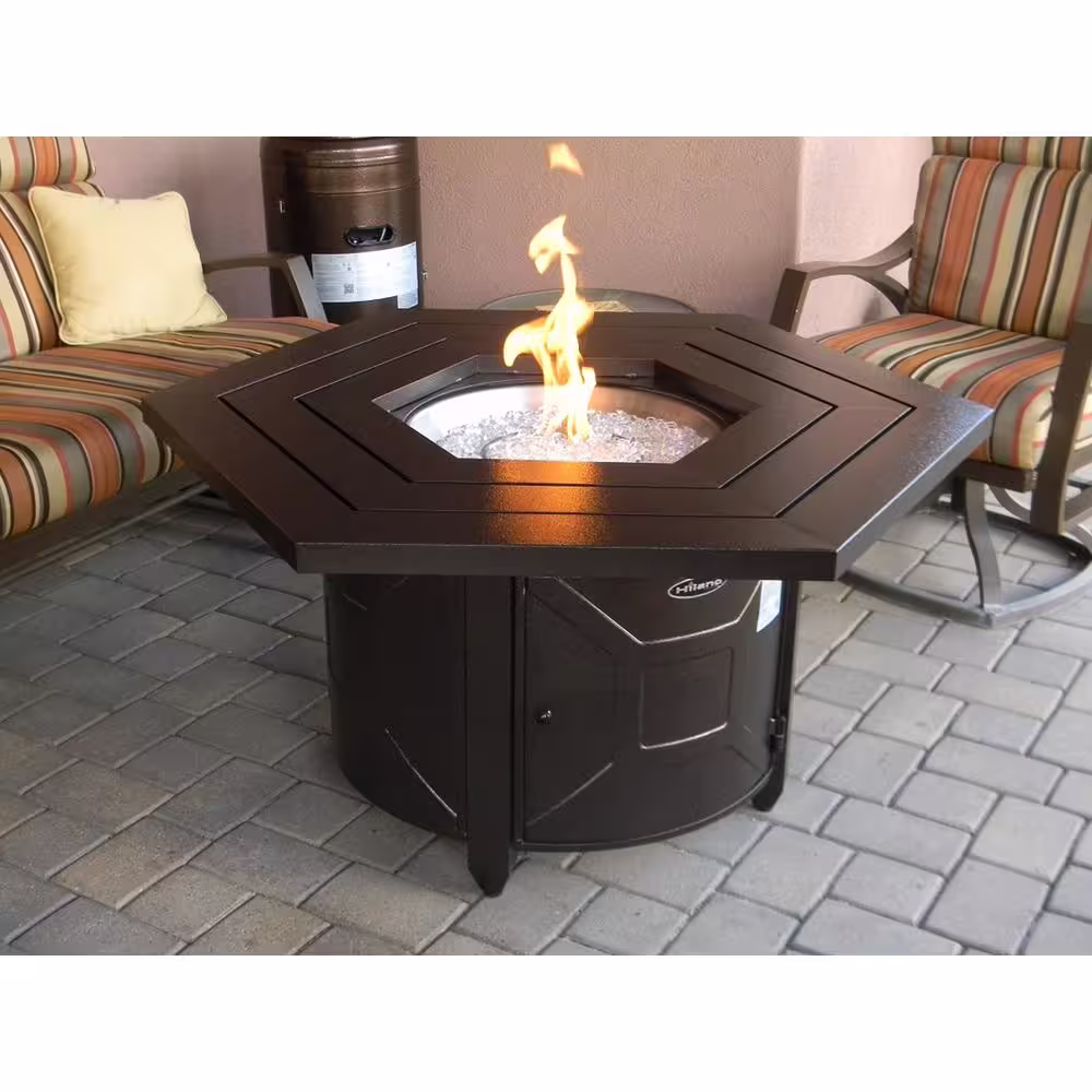 AZ Patio Heaters 45 in. x 23 in. Hexagon Aluminium Propane Fire Pit in Hammered Bronze