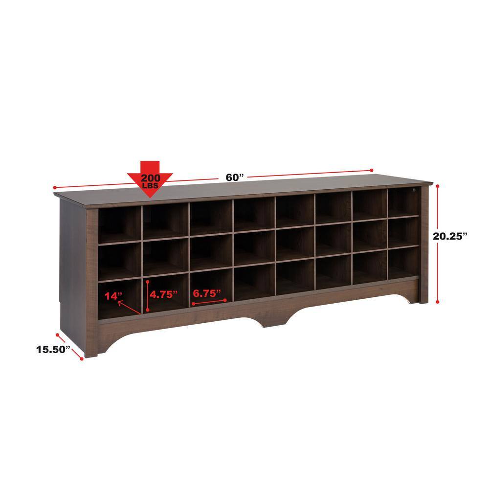 Prepac 60 in. Espresso Shoe Cubby Bench
