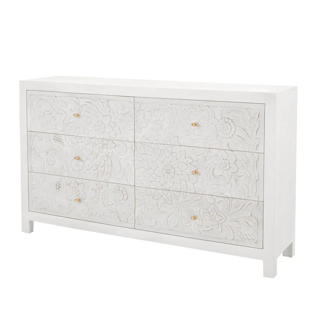 Home Decorators Collection Nadia Carved 6-Drawer Whitewash Dresser (38 in. H x 64 in. W x 16 in. D)