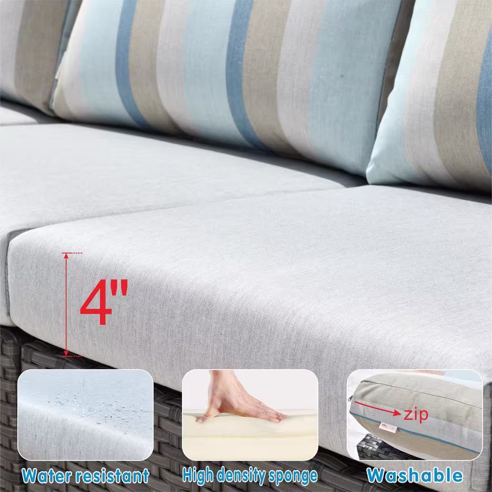 HOOOWOOO Lake Caddo Gray 9-Piece No Assembly Wicker Patio Conversation Sofa Set with Two Coffee Tables and Sunbrella Cushions