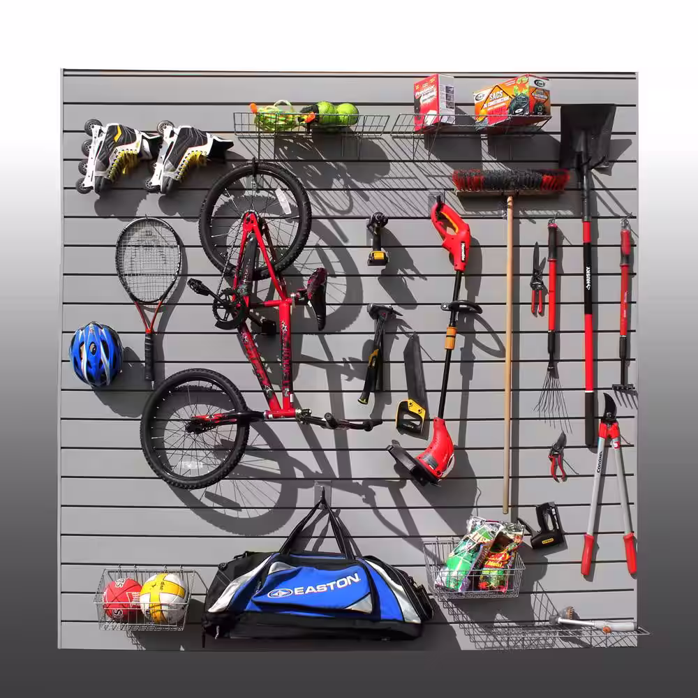 Proslat 96 in. H x 48 in. W PVC Slatwall Panel Set Light Gray Ultimate Bundle (2-Panel Pack 25-Accessory Pack)