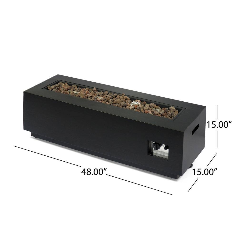 Noble House Wellington 15.25 in. x 19.75 in. Rectangular Concrete Propane Fire Pit in Brushed Brown with Tank Holder