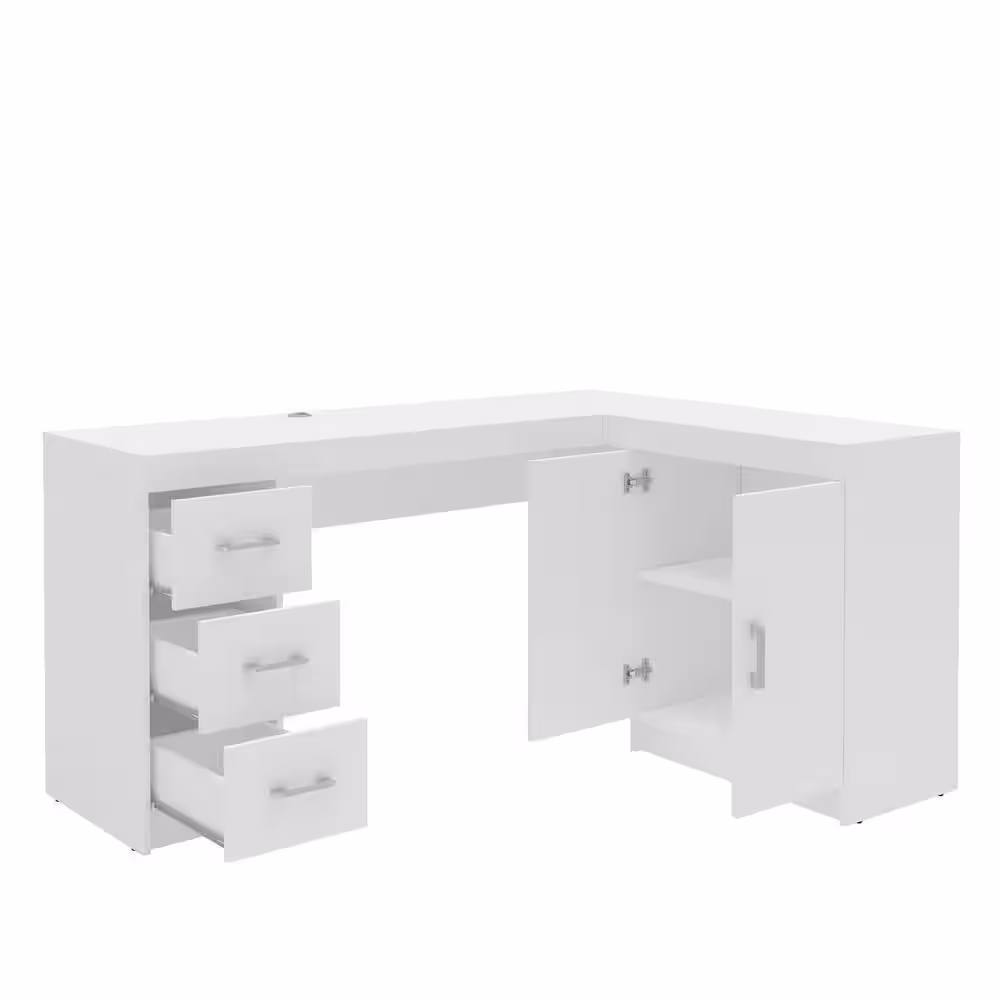 None Mayne 105.5 in. W L Shaped White Writing Desk