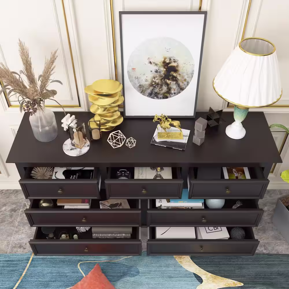 None 7-Drawer Brown Dresser Vanity Table Cupboard 29.6 in. H x 55.2 in. W x 15.7 in. D