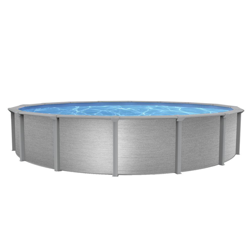 Blue Wave Montauk 18 ft. Round 52 in. Deep 7 in. Top Rail Hybrid Swimming Pool Package