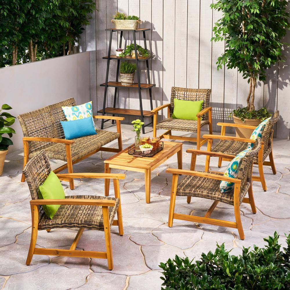 Noble House Hampton Grey 6-Piece Wood Patio Conversation Seating Set