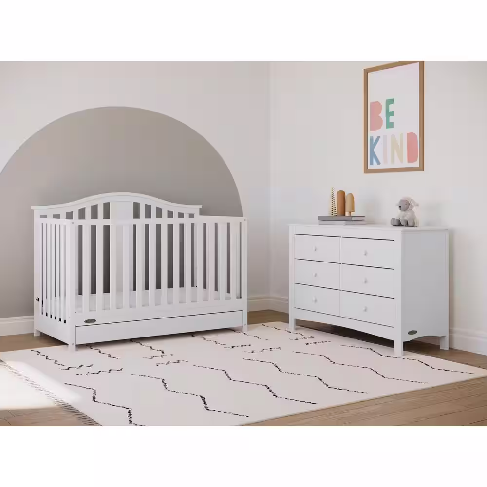 Graco Noah White 6 Drawer Double Kids Dresser (47.24 in. W x 17.52 in. D x 31.97 in. H)