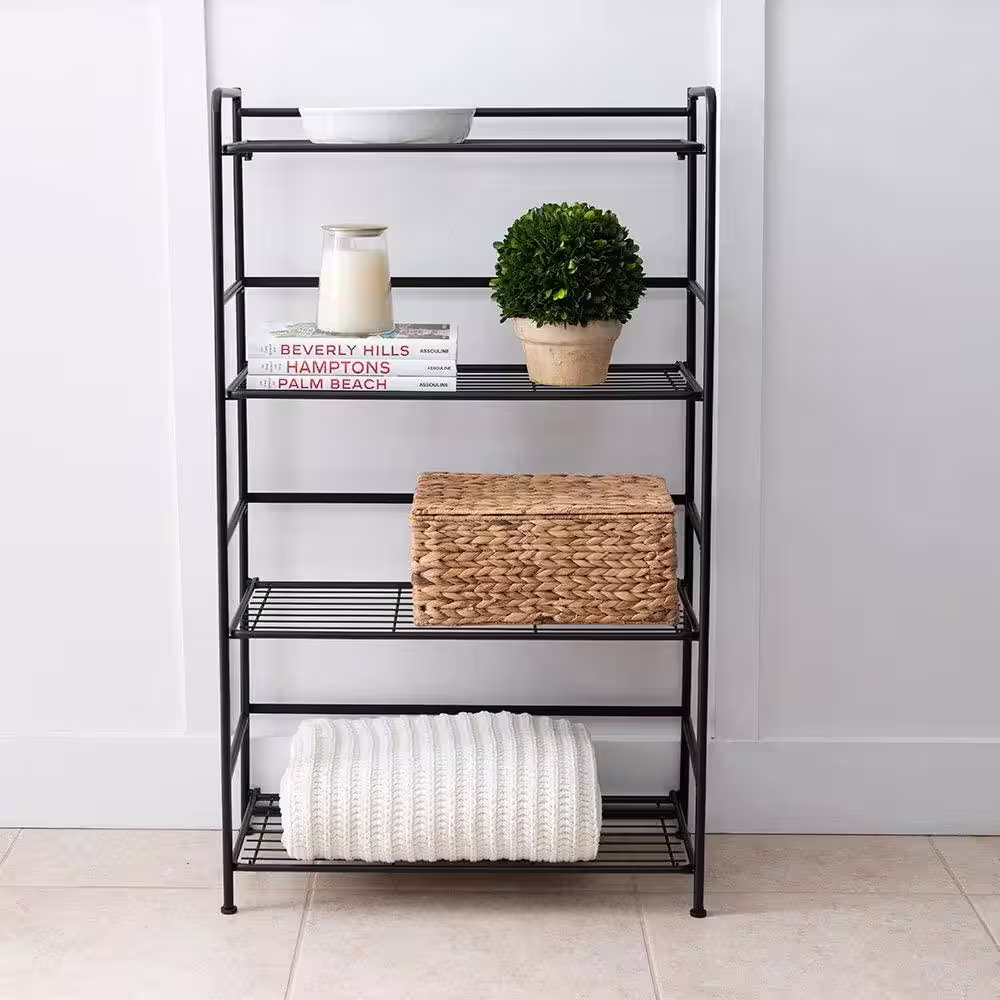 None Flipshelf Black 4-Tier Metal Wire Shelving Unit (26.5 in. W x 43 in. H x 12 in. D)